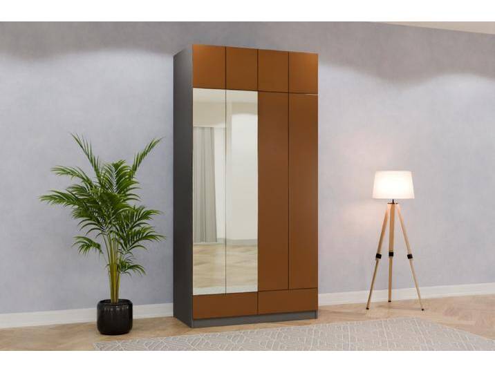Kleiderschrank mit Spiegel/ Spiegelschrank nach Maß - RAL 8008 Olivbraun - 248x248x63cm - Individuell konfigurieren von deinschrank.de