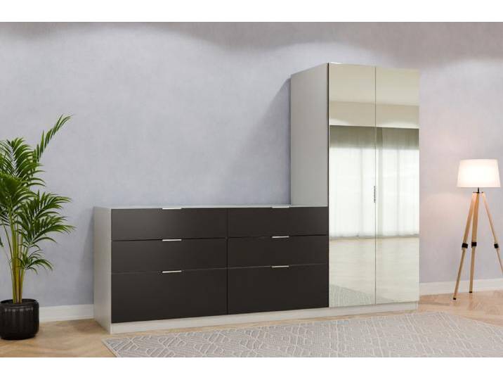 Kleiderschrank mit Spiegel/ Spiegelschrank nach Maß - RAL 8022 Schwarzbraun - 218x218x72cm - Individuell konfigurieren von deinschrank.de