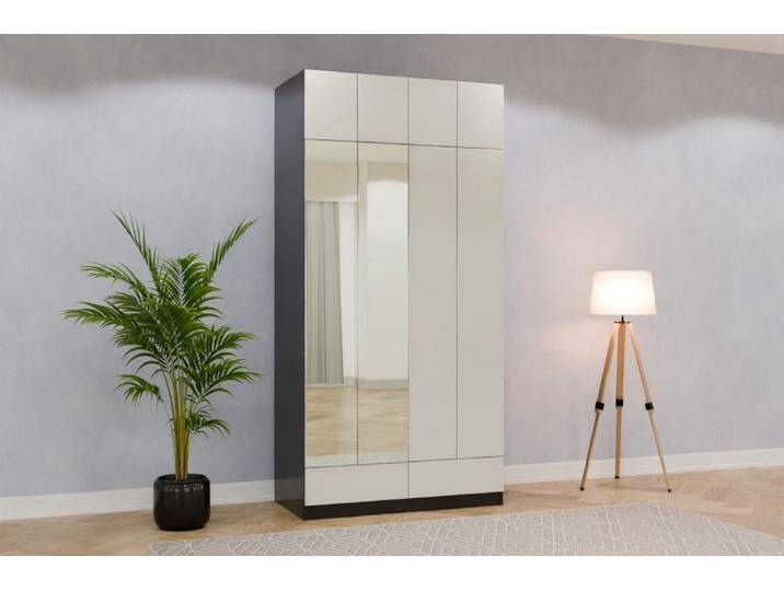 Kleiderschrank mit Spiegel/ Spiegelschrank nach Maß - RAL 9002 Grauweiß - 248x248x63cm - Individuell konfigurieren von deinschrank.de