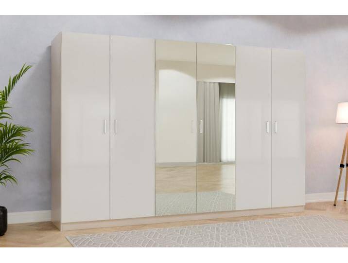 Kleiderschrank mit Spiegel/ Spiegelschrank nach Maß - RAL 9003 Signalweiß - 200x200x62cm - Individuell konfigurieren von deinschrank.de