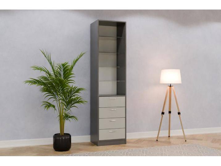 Vitrine aus Massivholz nach Maß - RAL 7038 Achatgrau - 225x225x45cm - Individuell konfigurieren von deinschrank.de