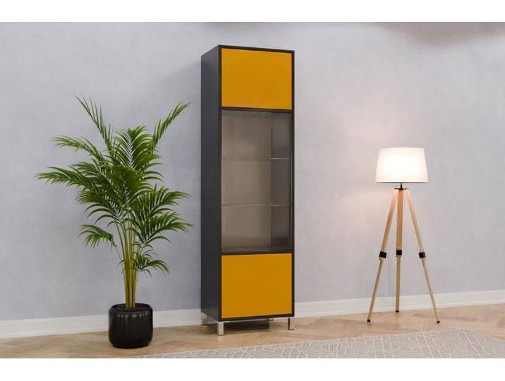 Vitrine/ Vitrinenschrank nach Maß - RAL 1005 Honiggelb - 210x210x45cm - Individuell konfigurieren von deinschrank.de