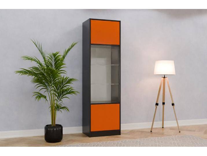 Vitrine/ Vitrinenschrank nach Maß - RAL 2010 Signalorange - 210x210x45cm - Individuell konfigurieren von deinschrank.de