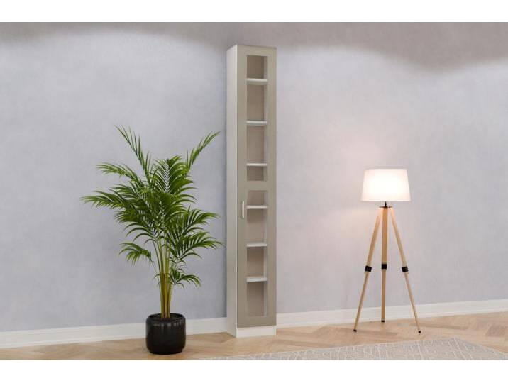 Vitrine/ Vitrinenschrank nach Maß - RAL 7030 Steingrau - 240x240x28cm - Individuell konfigurieren von deinschrank.de