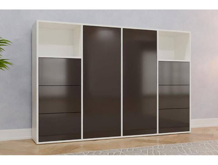 Wohnzimmer Highboard nach Maß Lackiertes Glas Grau satiniert 130x130x360cm Individuell konfigurieren von deinschrank.de