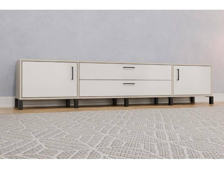 Wohnzimmer Lowboard nach Maß Lackiertes Glas Schneeweiß satiniert 51x51x405cm Individuell konfigurieren von deinschrank.de