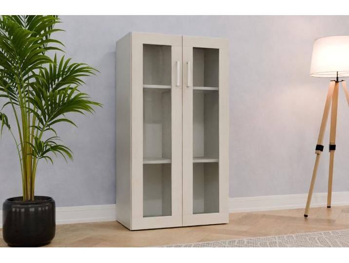 Wohnzimmer Vitrinenschrank nach Maß - Pinie gekälkt - 132x132x42cm - Individuell konfigurieren von deinschrank.de