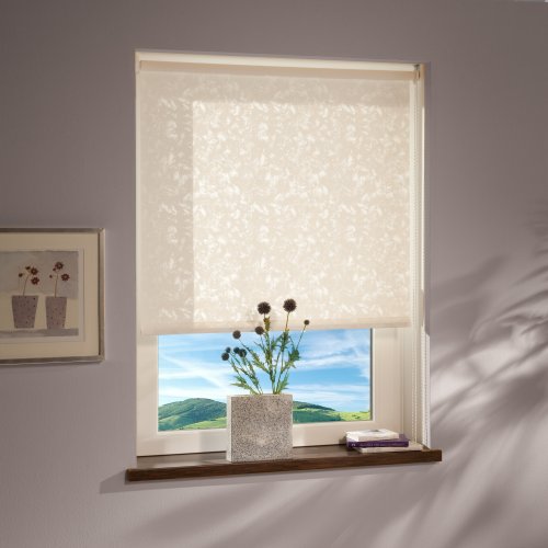 Kettenzugrollo Seitenzugrollo Tür Fenster Rollo Gemustert Dekor Breite 62 bis 202 cm Länge 180 cm Sonnenschutz Sichtschutz Blendschutz Stoff Vorhang mit Motiv (112 x 180 cm, Beige) von deko-raumshop