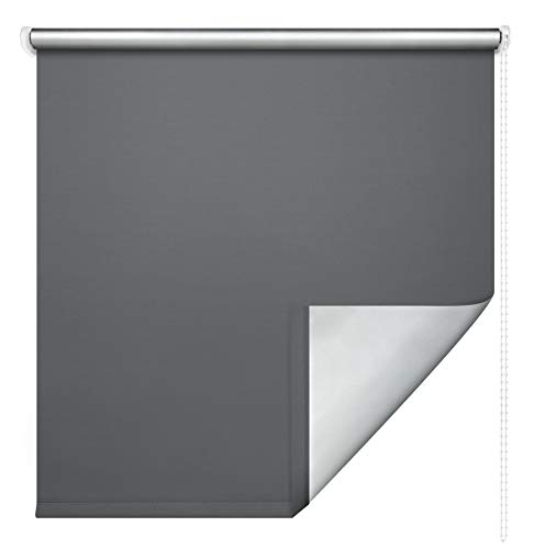 Thermorollo Hitzeschutzrollo Verdunkelungsrollo Kettenzugrollo Seitenzugrollo Fenster Rollo Breite 62-202 cm Stoff lichtundurchlässig verdunkelnd Thermobeschichtung Silber (192 x 180 cm / Anthrazit) von deko-raumshop