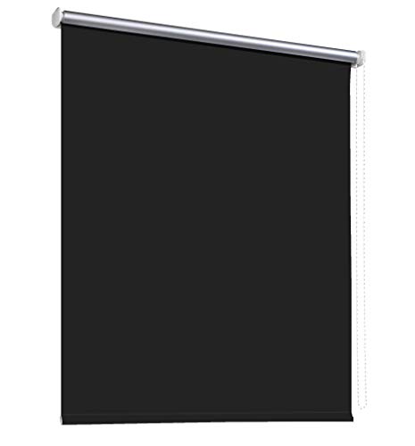 Thermorollo Verdunkelungsrollo Hitzeschutz Seitenzugrollo Fenster Rollo 11 Farben Breite 60 bis 240 cm Stoff lichtundurchlässig Thermo Beschichtung Weiß Silber (160 x 175 cm/Schwarz) von deko-raumshop