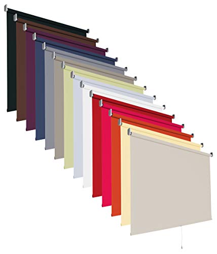 Verdunklungsrollo Springrollo Mittelzug Rollo 14 Farben Breite 60 bis 200 cm Stoff lichtundurchlässig verdunkelnd Montageträger Metall Tür Fenster Sonnenschutz (Größe 170 x 180 cm / Farbe Wieß) von deko-raumshop