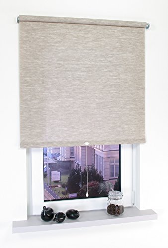 deko-raumshop Springrollo Mittelzugrollo Schnapprollo Fenster Rollo viele Größen Wandmontage Deckenmontage Stoff Blickdicht lichtdurchlässig Sonnenschutz Vorhang (90 x 180 cm, Struktur Natur Sand) von deko-raumshop