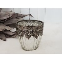 Windlicht "Agadir" - Bauernsilber Mit Metallrand Antik-Silber Höhe 9 cm von dekodreamswolf
