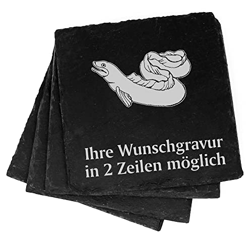 4X Aal Deko Schiefer Untersetzer Wunschgravur Set - 11 x 11 cm Flaschenuntersetzer Glasuntersetzer Tassenuntersetzer von dekolando