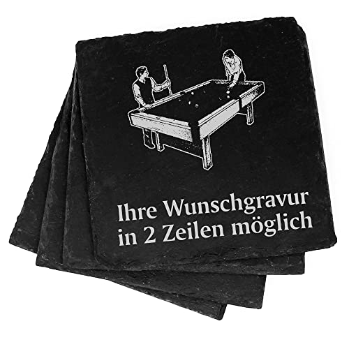 4X Billard Pool Snooker Deko Schiefer Untersetzer Wunschgravur Set - 11 x 11 cm Flaschenuntersetzer Glasuntersetzer Tassenuntersetzer von dekolando