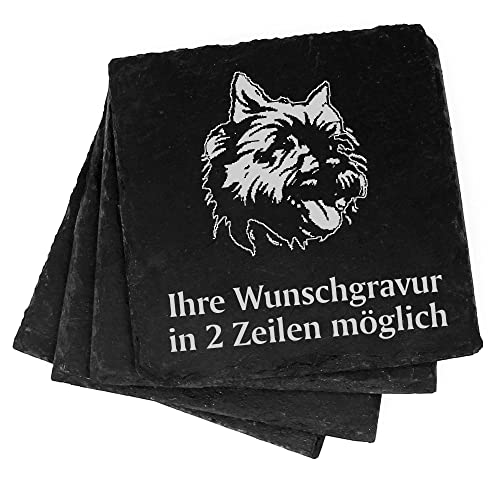 4X Cairn Terrier Deko Schiefer Untersetzer Wunschgravur Set - 11 x 11 cm Flaschenuntersetzer Glasuntersetzer Tassenuntersetzer von dekolando