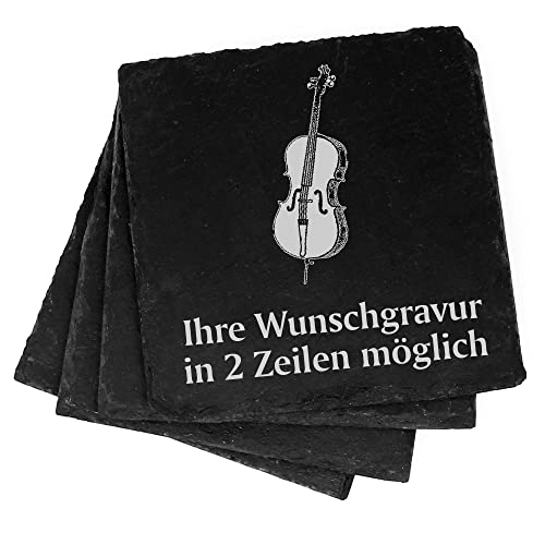 4X Cello Deko Schiefer Untersetzer Wunschgravur Set - 11 x 11 cm Flaschenuntersetzer Glasuntersetzer Tassenuntersetzer von dekolando