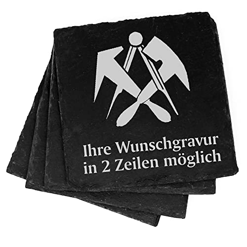 4X Dachdecker Deko Schiefer Untersetzer Wunschgravur Set - 11 x 11 cm Flaschenuntersetzer Glasuntersetzer Tassenuntersetzer von dekolando