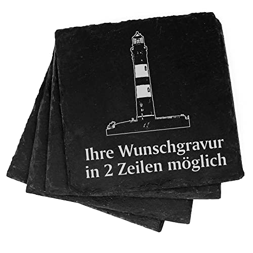 4X Insel Amrum Leuchtturm Deko Schiefer Untersetzer Wunschgravur Set - 11 x 11 cm Flaschenuntersetzer Glasuntersetzer Tassenuntersetzer von dekolando