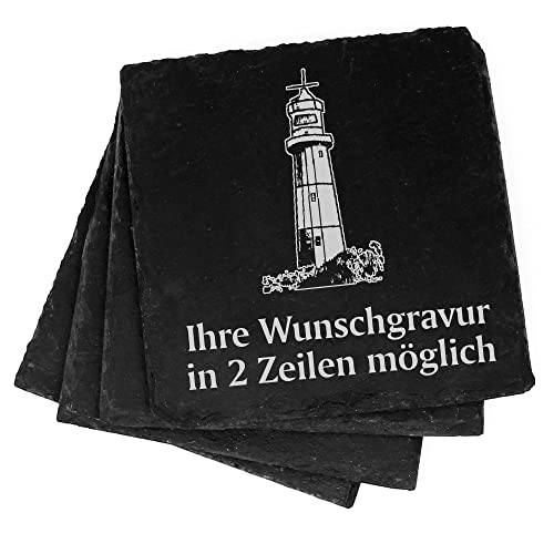 4X Insel Borkum Leuchtturm Deko Schiefer Untersetzer Wunschgravur Set - 11 x 11 cm Flaschenuntersetzer Glasuntersetzer Tassenuntersetzer von DEKOLANDO
