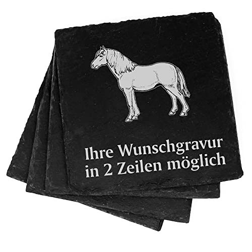 4X Islandpferd Isländer Pferd Deko Schiefer Untersetzer Wunschgravur Set - 11 x 11 cm Flaschenuntersetzer Glasuntersetzer Tassenuntersetzer von dekolando