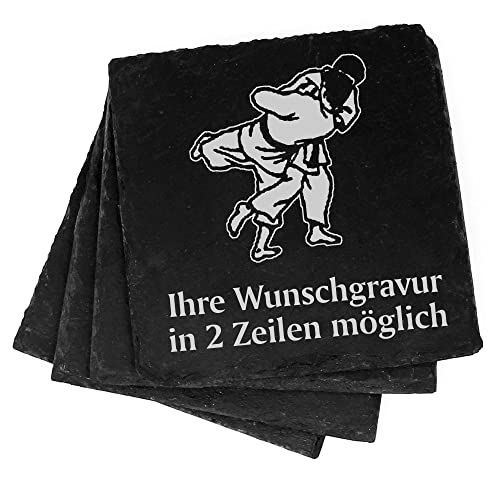 4X Judo Deko Schiefer Untersetzer Wunschgravur Set - 11 x 11 cm Flaschenuntersetzer Glasuntersetzer Tassenuntersetzer von dekolando