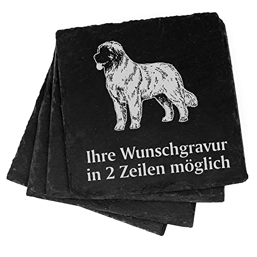 4X Leonberger Deko Schiefer Untersetzer Wunschgravur Set - 11 x 11 cm Flaschenuntersetzer Glasuntersetzer Tassenuntersetzer von dekolando