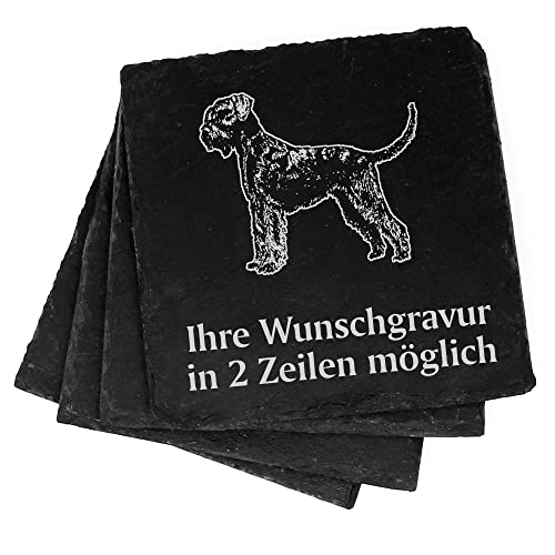 4X Riesenschnauzer Deko Schiefer Untersetzer Wunschgravur Set - 11 x 11 cm Flaschenuntersetzer Glasuntersetzer Tassenuntersetzer von dekolando