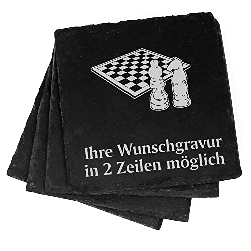 4X Schach Deko Schiefer Untersetzer Wunschgravur Set - 11 x 11 cm Flaschenuntersetzer Glasuntersetzer Tassenuntersetzer von dekolando