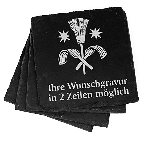 4X Schornsteinfeger Deko Schiefer Untersetzer Wunschgravur Set - 11 x 11 cm Flaschenuntersetzer Glasuntersetzer Tassenuntersetzer von dekolando