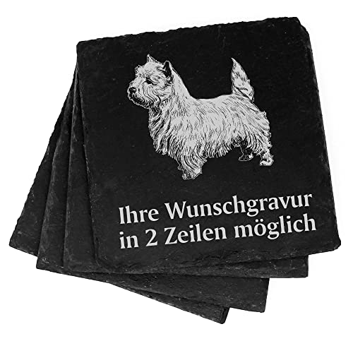 4X West Highland White Terrier Deko Schiefer Untersetzer Wunschgravur Set - 11 x 11 cm Flaschenuntersetzer Glasuntersetzer Tassenuntersetzer von dekolando