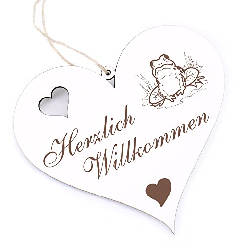 Herzlich Willkommen Schild - Frosch - Deko Herz Holz Willkommensschild Türschild Dekoschild Türdeko von dekolando