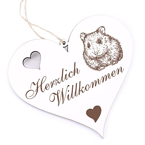 Herzlich Willkommen Schild - Hamster - Deko Herz Holz Willkommensschild Türschild Dekoschild Türdeko von dekolando