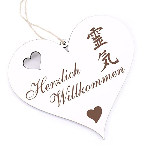 Herzlich Willkommen Schild - Reiki - Deko Herz Holz Willkommensschild Türschild Dekoschild Türdeko von dekolando