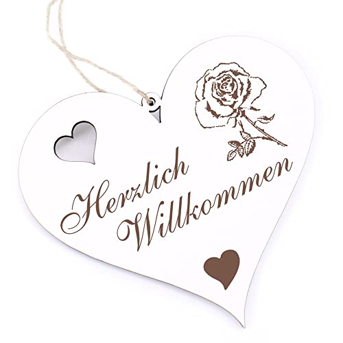 Herzlich Willkommen Schild - Rose - Deko Herz Holz Willkommensschild Türschild Dekoschild Türdeko von dekolando