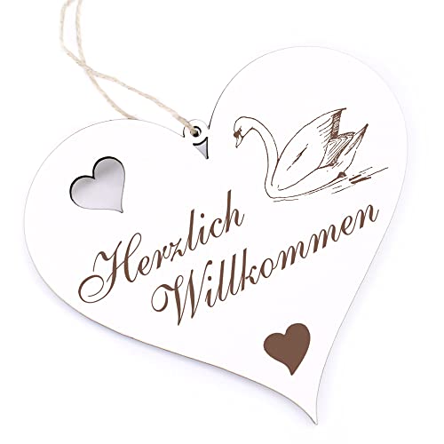 Herzlich Willkommen Schild - Schwan - Deko Herz Holz Willkommensschild Türschild Dekoschild Türdeko von dekolando