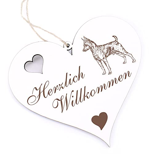 Herzlich Willkommen Schild - Zwergpinscher - Deko Herz Holz Willkommensschild Türschild Dekoschild Türdeko von dekolando