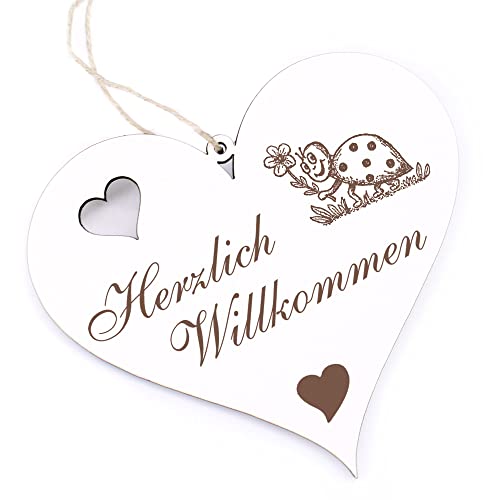 Herzlich Willkommen Schild - niedlicher Marienkäfer - Deko Herz Holz Willkommensschild Türschild Dekoschild Türdeko von dekolando