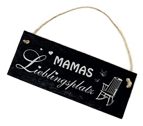 Mamas Lieblingsplatz Schild Schiefer Gravur - Mama - Türschild Dekoschild Schaukelstuhl Wanddeko 22 x 8 cm von dekolando