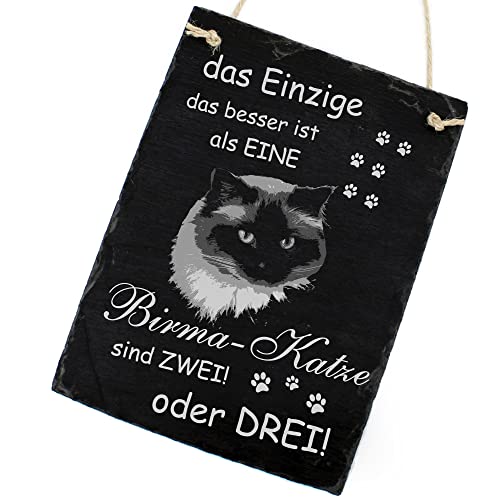 Schiefertafel Katze Deko Schild - Birmakatze - Das Einzige was Besser ist als eine Birmakatze sind Zwei oder DREI 16 x 22 cm Katzen Dekoration Zubehör Katzendeko von dekolando