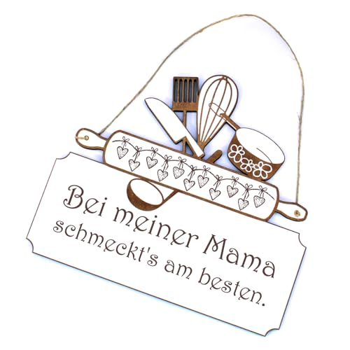 Schild Bei meiner Mama schmeckt's am besten - Küche Türschild Kochen Deko Vintage Dekoschild Türdeko Küchendeko - 20 x 18 cm von DEKOLANDO