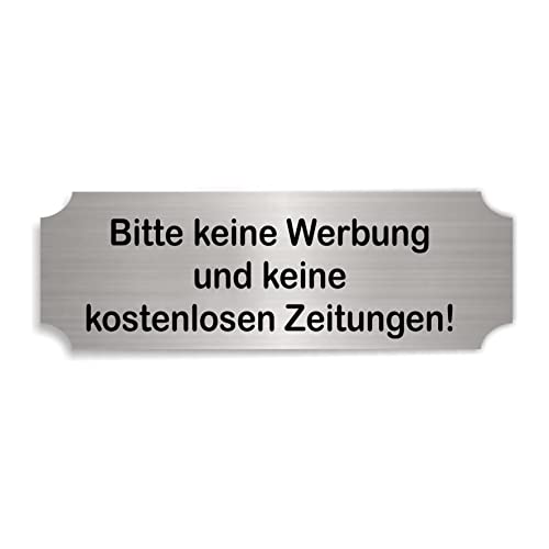 Schild Briefkasten selbstklebend mit Gravur - Bitte keine Werbung und kostenlose Zeitungen - Aluminium-Look Briefkastenschild 6 x 2,5 cm von dekolando