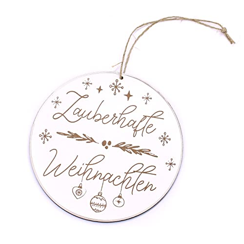 Schild Zauberhafte Weihnachten - mit weihnachtlichen Motiven Sterne Tannenkugeln - Dekoschild Türschild Türdeko Ø 15 cm von dekolando