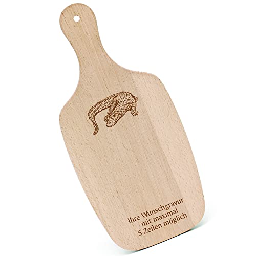 Schneidebrett Frühstücksbrettchen Gravur personalisiert - Aligator Krokodil - mit Griff 330x150 Holzbrett Holz Küche Schneidbrett von dekolando