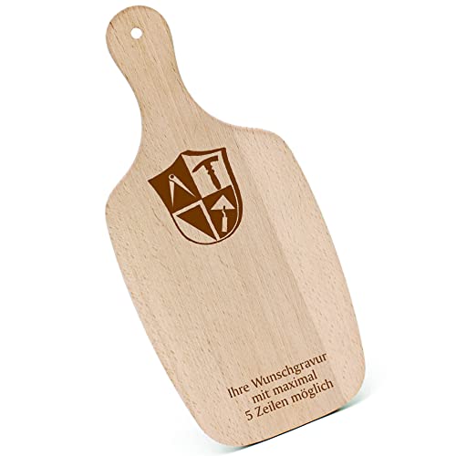 Schneidebrett Frühstücksbrettchen Gravur personalisiert - Bau Handwerk - mit Griff 330x150 Holzbrett Holz Küche Schneidbrett von dekolando