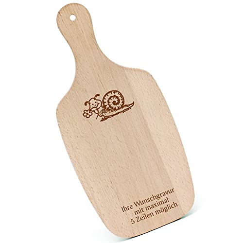 Schneidebrett Frühstücksbrettchen Gravur personalisiert - Schnecke mit Blume - mit Griff 330x150 Holzbrett Holz Küche Schneidbrett von dekolando