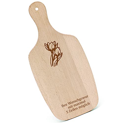 Schneidebrett Frühstücksbrettchen Gravur personalisiert - Tulpe - mit Griff 330x150 Holzbrett Holz Küche Schneidbrett Schneidebrett Frühstücksbrettchen Gravur personalisiert - Tulpe - mit Griff 330x150 Holzbrett Holz Küche Schneidbrett von dekolando