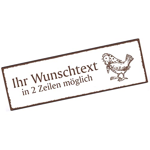 Türschild Huhn mit Kopftuch Namensschild personalisiert mit Gravur- 150mm x 50mm - selbstklebend von dekolando