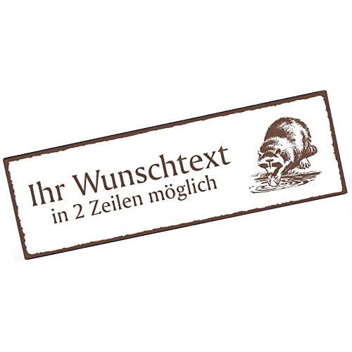 Türschild Waschbär Namensschild personalisiert mit Gravur- 150mm x 50mm - selbstklebend von dekolando