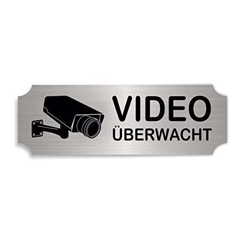 Videoüberwachung Schild - Warnschild Kamera Überwachung - 15 x 5 cm - selbstklebend mit Gravur Hinweisschild videoüberwacht Aluminium-Look von dekolando